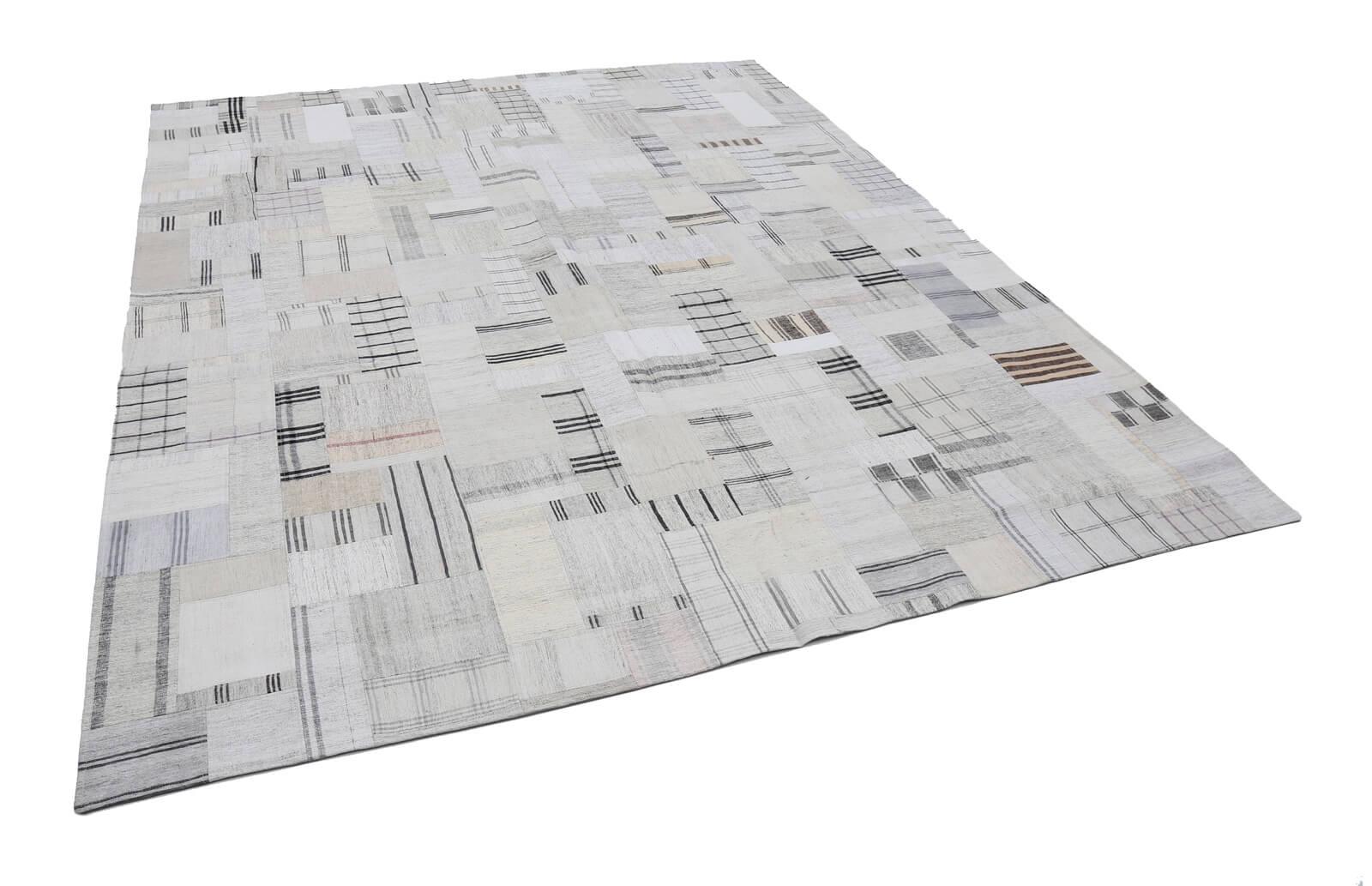 Kırk Yama Bej Patchwork Pamuk Yün El Dokuma Halısı 253x304 Agacan