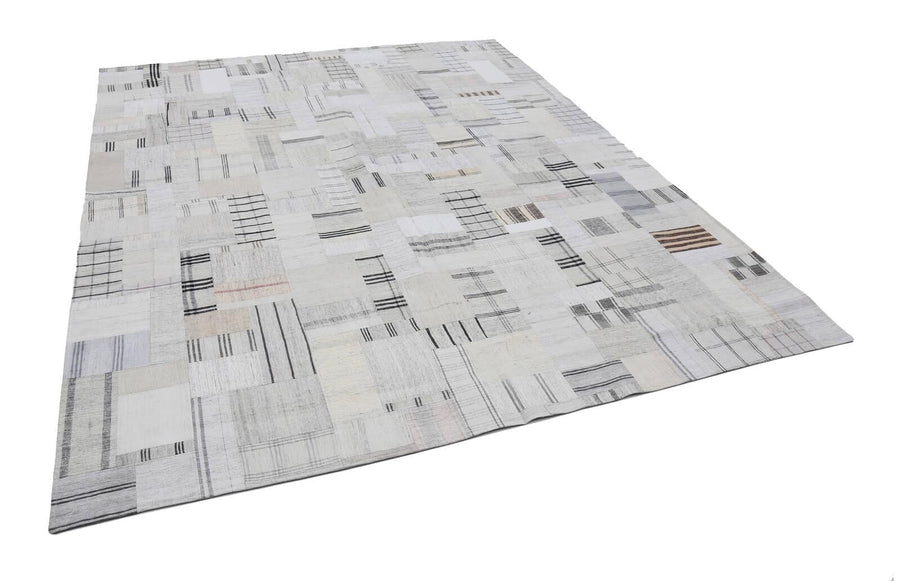 Kırk Yama Bej Patchwork Pamuk Yün El Dokuma Halısı 253x304 Agacan