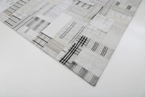 Kırk Yama Bej Patchwork Pamuk Yün El Dokuma Halısı 253x304 Agacan