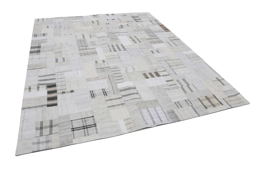 Kırk Yama Bej Patchwork Pamuk Yün El Dokuma Halısı 251x305 Agacan