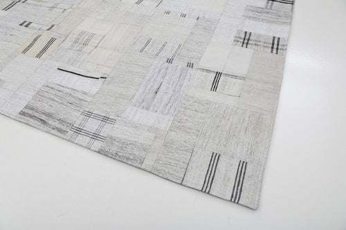 Kırk Yama Bej Patchwork Pamuk Yün El Dokuma Halısı 251x305 Agacan