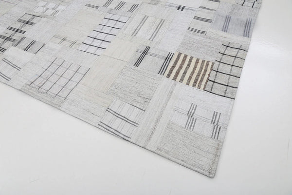Kırk Yama Bej Patchwork Pamuk Yün El Dokuma Halısı 252x305 Agacan