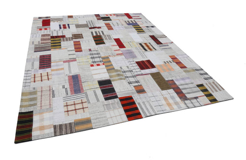 Kırk Yama Gri Patchwork Pamuk Yün El Dokuma Halısı 250x305 Agacan