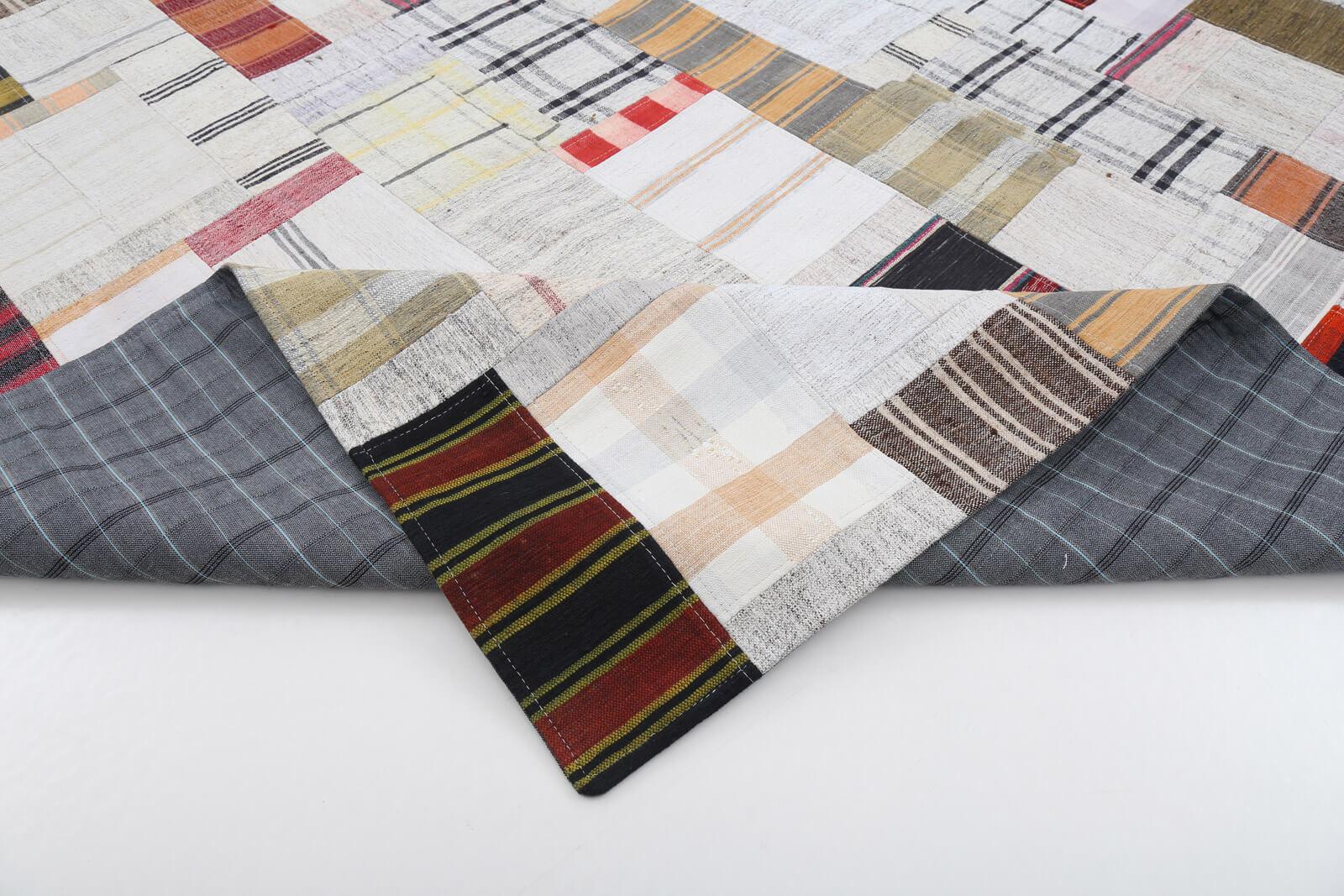 Kırk Yama Gri Patchwork Pamuk Yün El Dokuma Halısı 250x305 Agacan