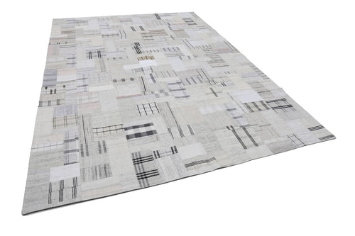 Kırk Yama Bej Patchwork Pamuk Yün El Dokuma Halısı 263x367 Agacan