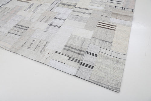 Kırk Yama Bej Patchwork Pamuk Yün El Dokuma Halısı 263x367 Agacan