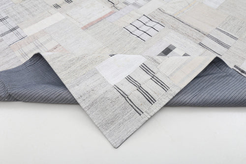 Kırk Yama Bej Patchwork Pamuk Yün El Dokuma Halısı 263x367 Agacan