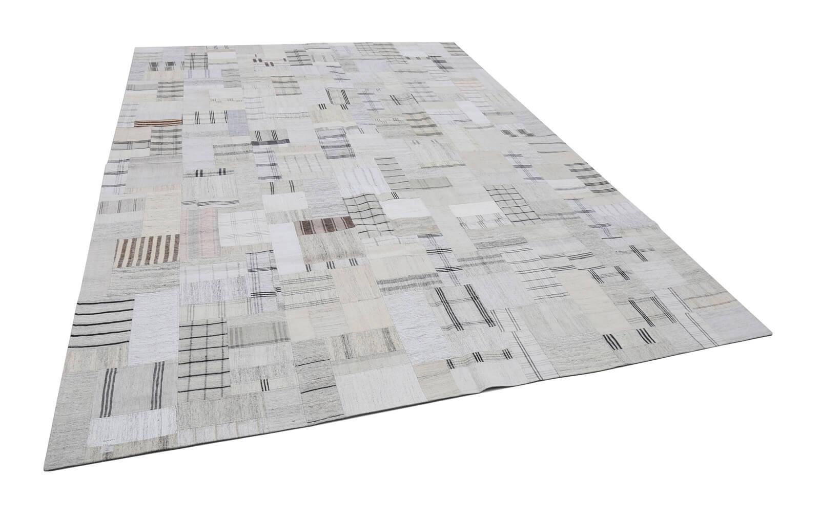 Kırk Yama Bej Patchwork Pamuk Yün El Dokuma Halısı 263x366 Agacan