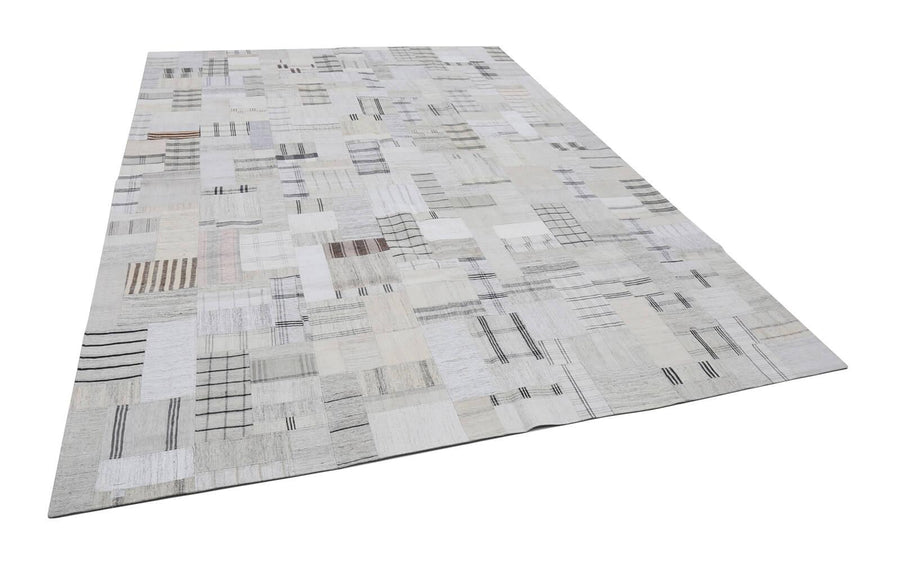 Kırk Yama Bej Patchwork Pamuk Yün El Dokuma Halısı 263x366 Agacan