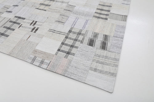 Kırk Yama Bej Patchwork Pamuk Yün El Dokuma Halısı 263x366 Agacan