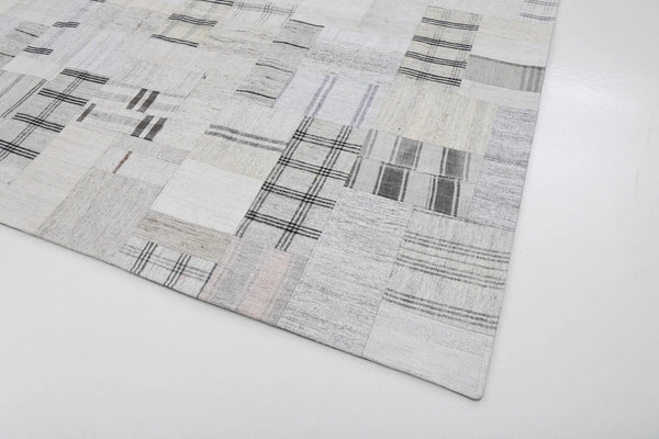 Kırk Yama Bej Patchwork Pamuk Yün El Dokuma Halısı 263x366 Agacan