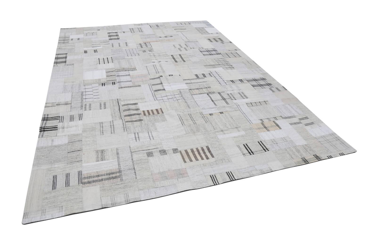 Kırk Yama Bej Patchwork Pamuk Yün El Dokuma Halısı 265x370 Agacan