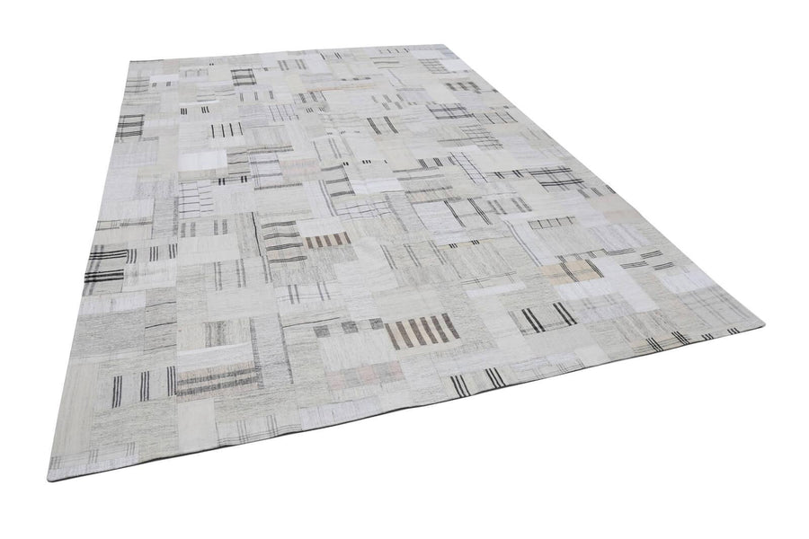 Kırk Yama Bej Patchwork Pamuk Yün El Dokuma Halısı 265x370 Agacan
