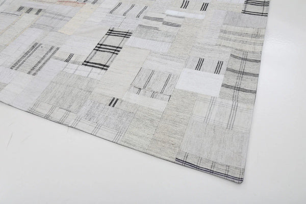Kırk Yama Bej Patchwork Pamuk Yün El Dokuma Halısı 265x370 Agacan
