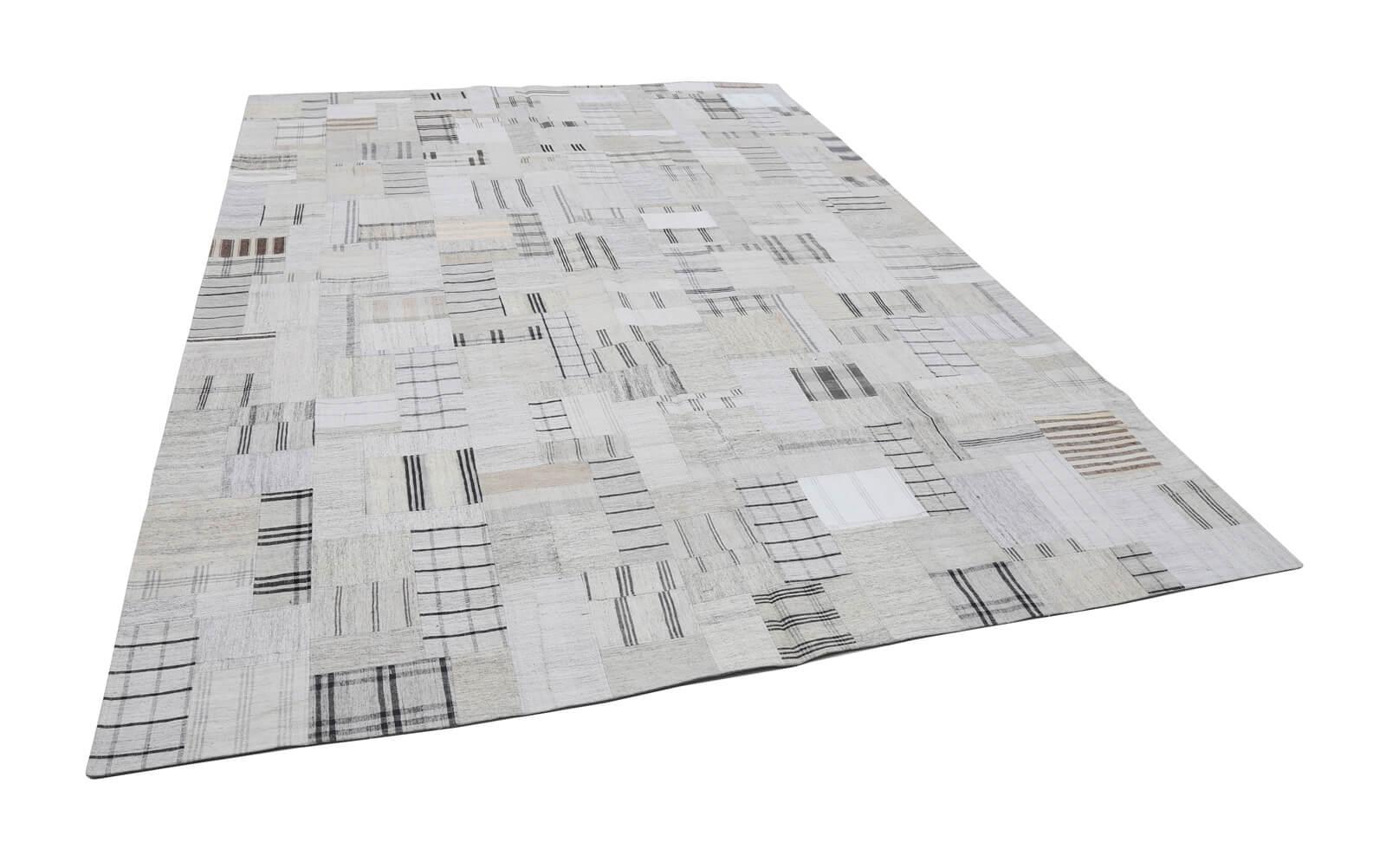 Kırk Yama Bej Patchwork Pamuk Yün El Dokuma Halısı 264x363 Agacan