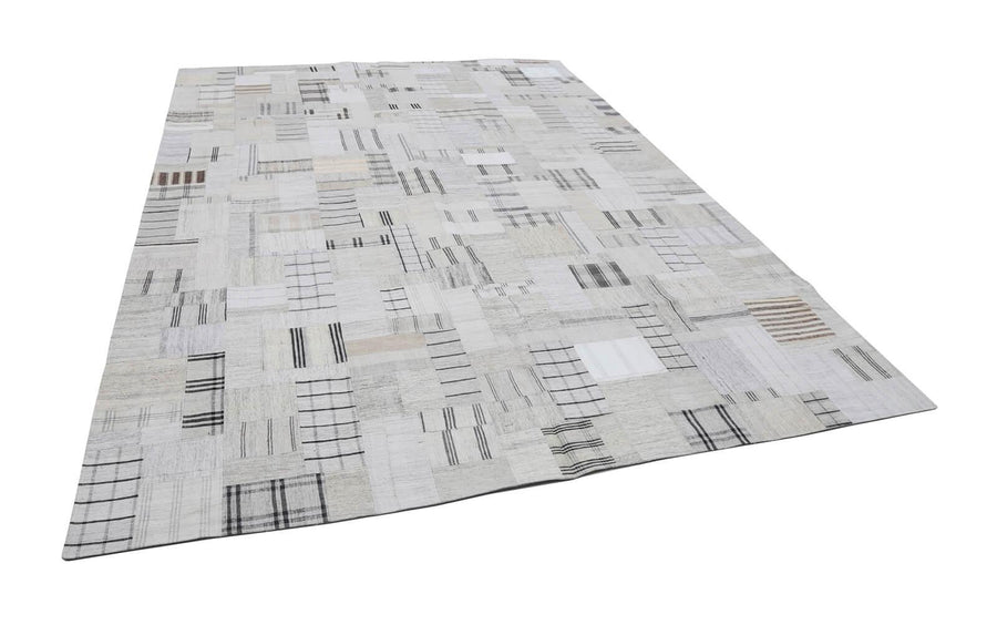 Kırk Yama Bej Patchwork Pamuk Yün El Dokuma Halısı 264x363 Agacan