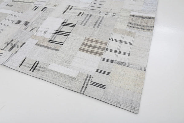 Kırk Yama Bej Patchwork Pamuk Yün El Dokuma Halısı 264x363 Agacan