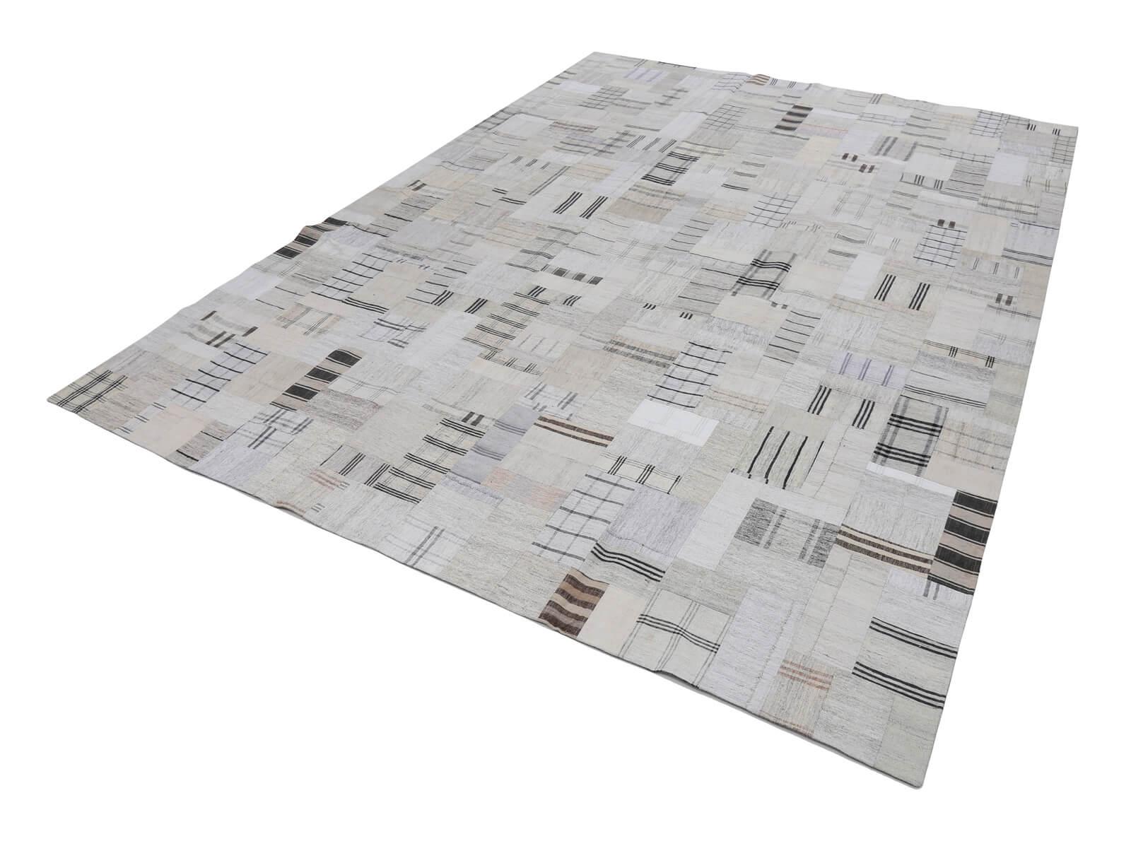 Kırk Yama Bej Patchwork Pamuk Yün El Dokuma Halısı 298x401 Agacan