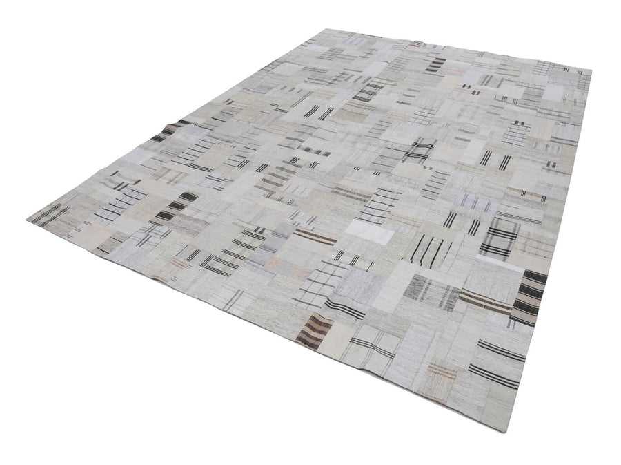 Kırk Yama Bej Patchwork Pamuk Yün El Dokuma Halısı 298x401 Agacan