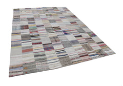 Kırk Yama Bej Patchwork Pamuk Yün El Dokuma Halısı 302x399 Agacan