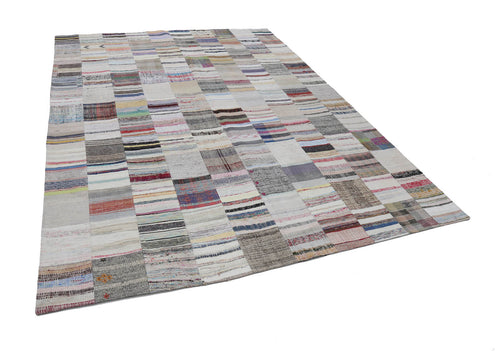 Kırk Yama Bej Patchwork Pamuk Yün El Dokuma Halısı 302x399 Agacan
