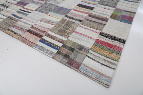 Kırk Yama Bej Patchwork Pamuk Yün El Dokuma Halısı 302x399 Agacan