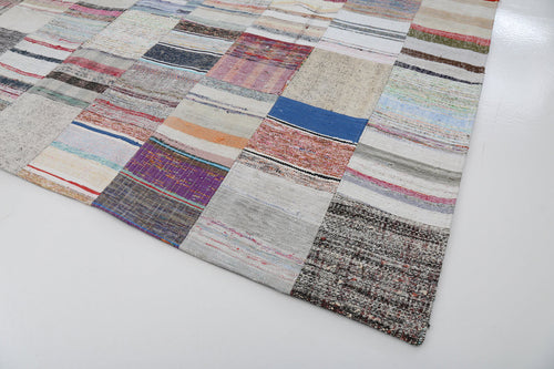 Kırk Yama Bej Patchwork Pamuk Yün El Dokuma Halısı 302x400 Agacan