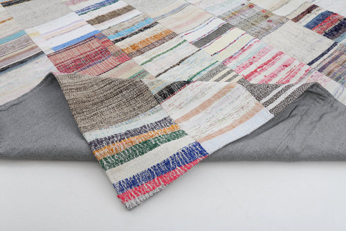 Kırk Yama Bej Patchwork Pamuk Yün El Dokuma Halısı 302x400 Agacan