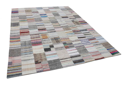Kırk Yama Bej Patchwork Pamuk Yün El Dokuma Halısı 301x402 Agacan