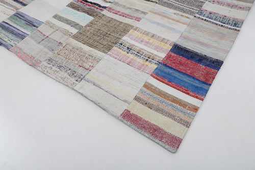 Kırk Yama Bej Patchwork Pamuk Yün El Dokuma Halısı 301x402 Agacan