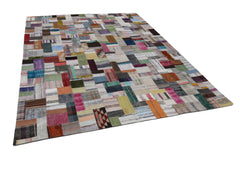 Kırk Yama Gri Patchwork Pamuk Yün El Dokuma Halısı 300x401 Agacan