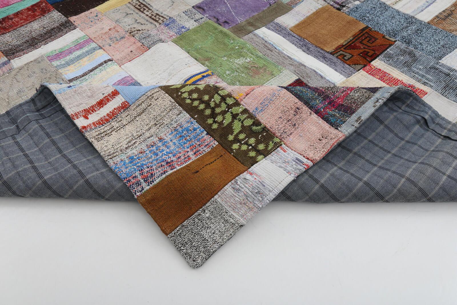 Kırk Yama Gri Patchwork Pamuk Yün El Dokuma Halısı 300x401 Agacan