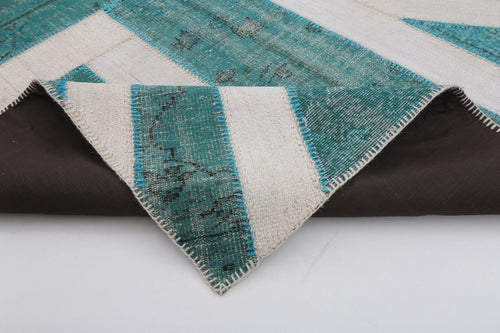 Flag Patchwork Mavi Figürlü Pamuk Yün El Dokuma Halısı 200x300 Agacan