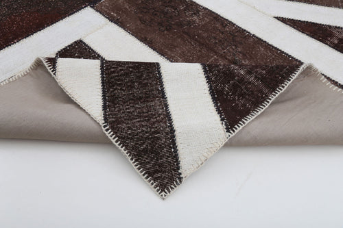 Flag Patchwork Kahverengi Figürlü Pamuk Yün El Dokuma Halısı 202x302 Agacan