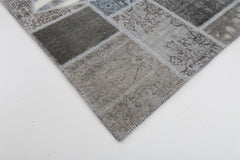 Flag Patchwork Gri Figürlü Pamuk Yün El Dokuma Halısı 201x303 Agacan