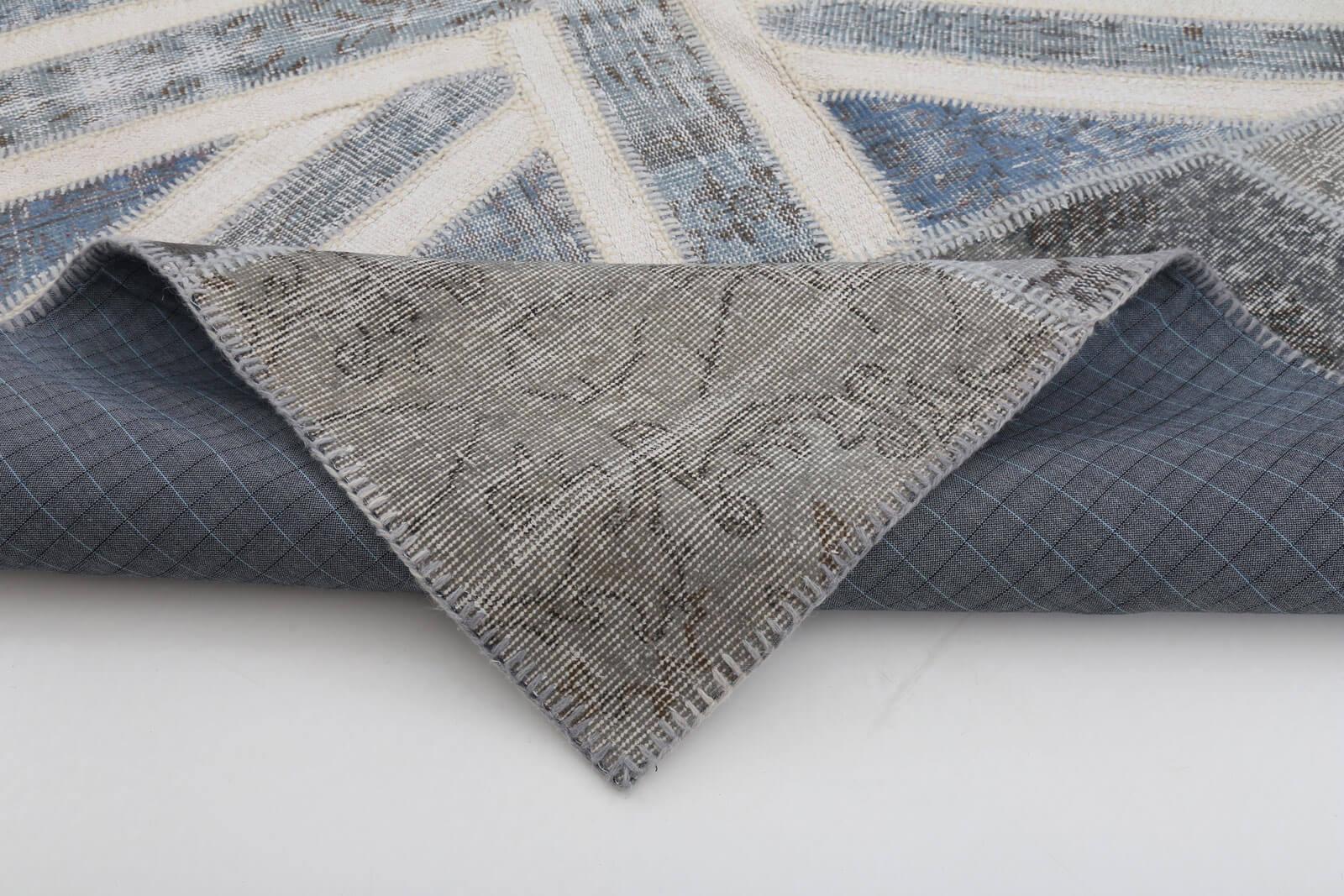 Flag Patchwork Gri Figürlü Pamuk Yün El Dokuma Halısı 201x303 Agacan