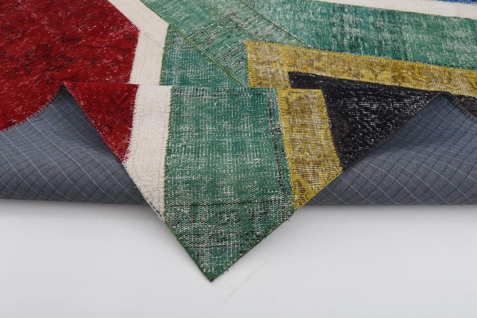 Flag Patchwork Mavi Figürlü Pamuk Yün El Dokuma Halısı 199x298 Agacan