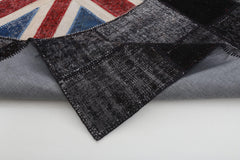Flag Patchwork Siyah Figürlü Pamuk Yün El Dokuma Halısı 200x305 Agacan