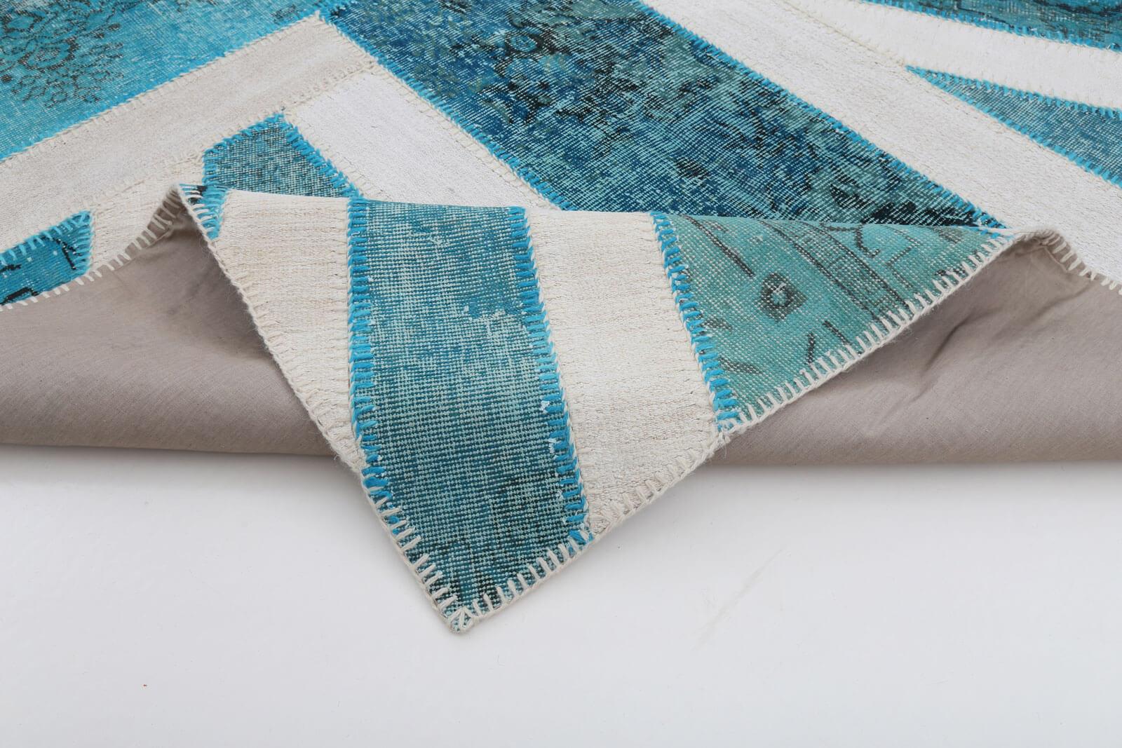 Flag Patchwork Mavi Figürlü Pamuk Yün El Dokuma Halısı 190x303 Agacan