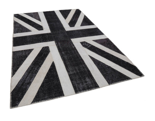 Flag Patchwork Siyah Figürlü Pamuk Yün El Dokuma Halısı 205x300 Agacan