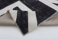 Flag Patchwork Siyah Figürlü Pamuk Yün El Dokuma Halısı 205x300 Agacan