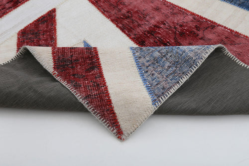 Flag Patchwork Kırmızı Figürlü Pamuk Yün El Dokuma Halısı 205x305 Agacan