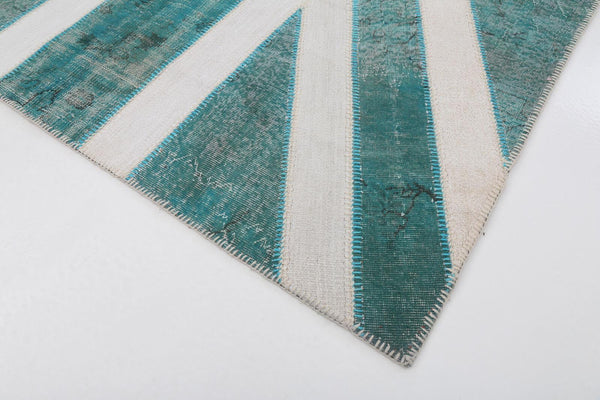 Flag Patchwork Turkuaz Figürlü Pamuk Yün El Dokuma Halısı 204x304 Agacan