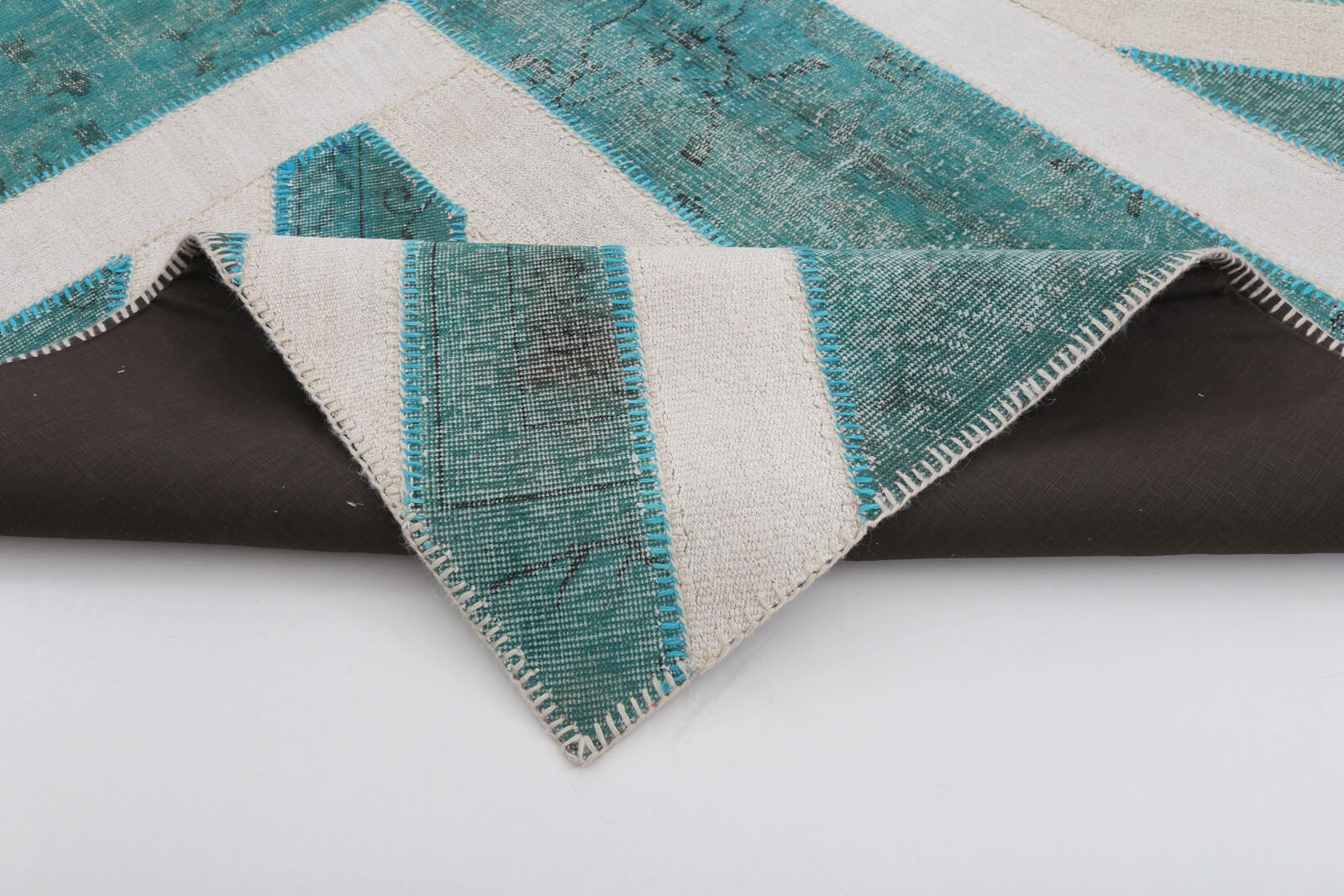 Flag Patchwork Turkuaz Figürlü Pamuk Yün El Dokuma Halısı 204x304 Agacan