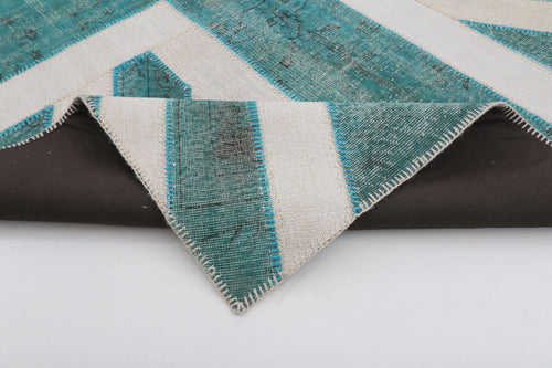 Flag Patchwork Turkuaz Figürlü Pamuk Yün El Dokuma Halısı 204x304 Agacan