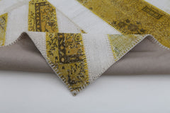 Flag Patchwork Sarı Figürlü Pamuk Yün El Dokuma Halısı 205x305 Agacan