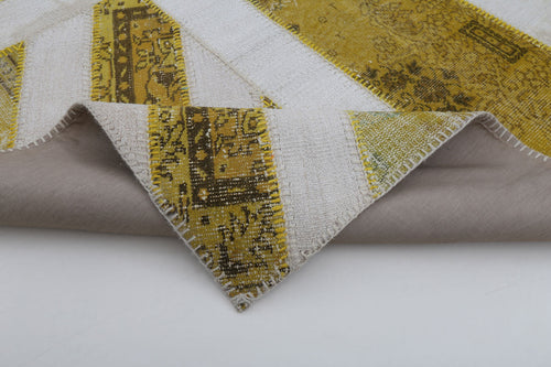 Flag Patchwork Sarı Figürlü Pamuk Yün El Dokuma Halısı 205x305 Agacan