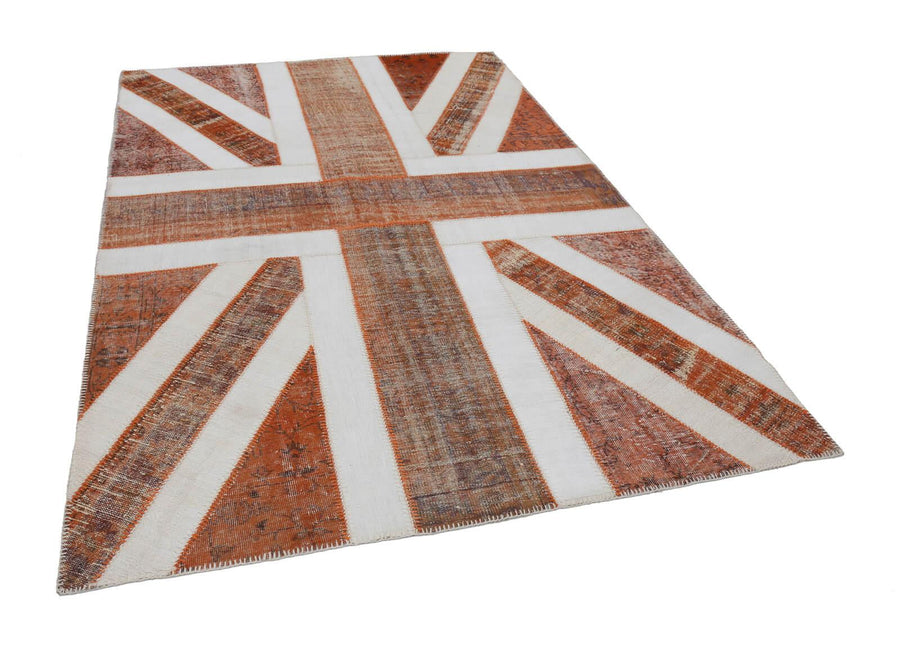 Flag Patchwork Turuncu Figürlü Pamuk Yün El Dokuma Halısı 203x301 Agacan