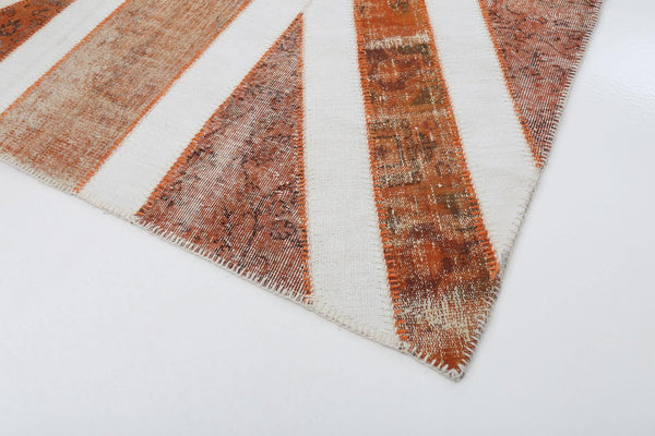 Flag Patchwork Turuncu Figürlü Pamuk Yün El Dokuma Halısı 203x301 Agacan