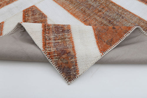 Flag Patchwork Turuncu Figürlü Pamuk Yün El Dokuma Halısı 203x301 Agacan